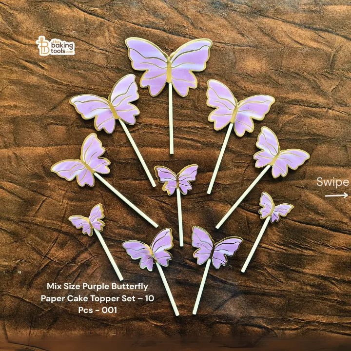 Mix Size Purple Butterfly Paper Cake Topper Set – 10 Pcs - 001